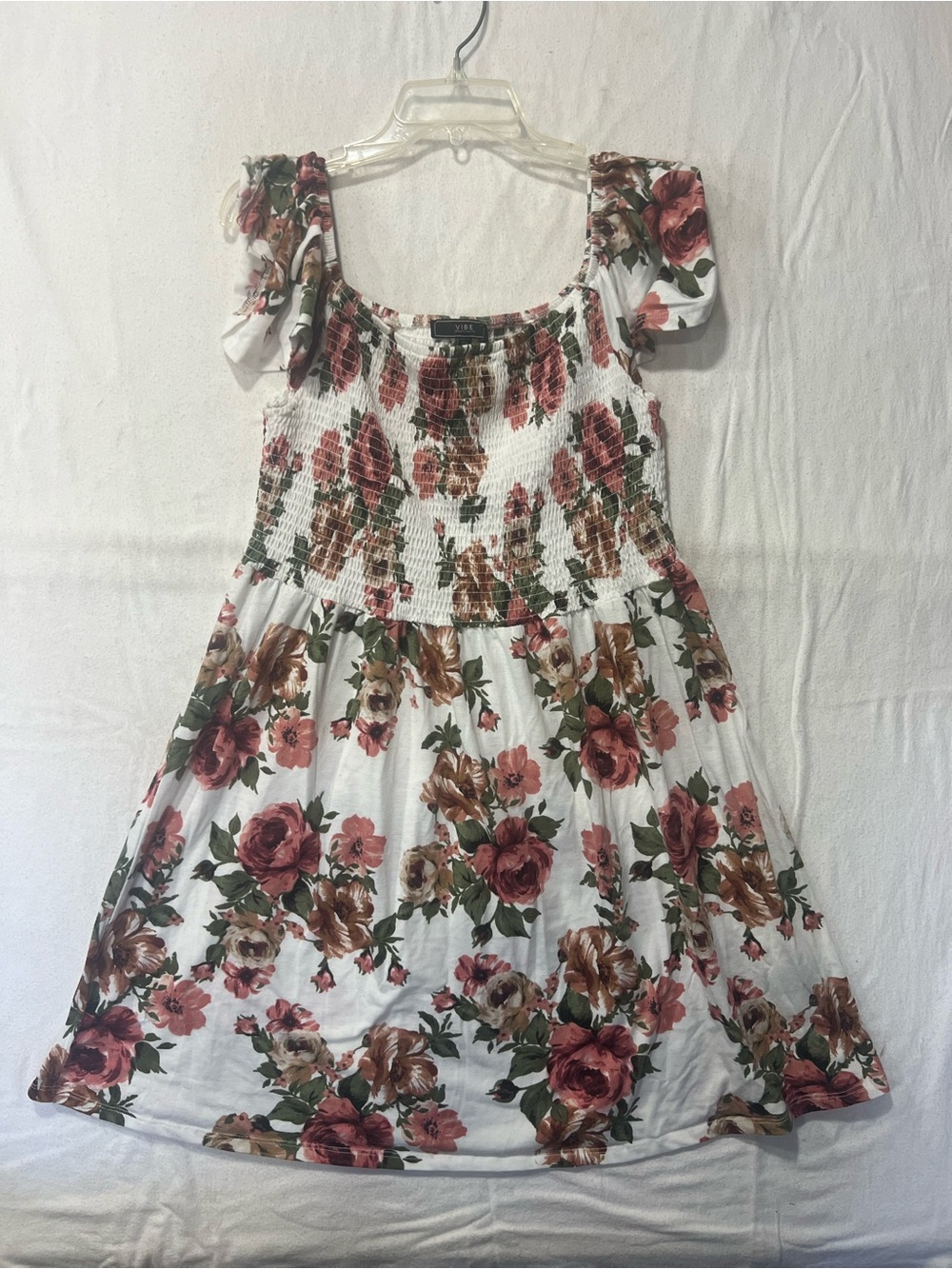 Vibe White Dress with Pink & Brown Floral Print
